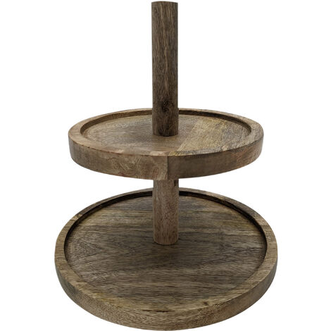 Mangoholz Etagere mit 2 Ablagen - 25 cm - Servierständer aus Holz - Massivholz Etagenständer Servierplatte Obst Snack Dessert Muffin Ständer