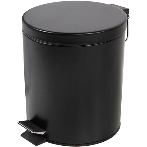 Edelstahl Tretmülleimer 5 Liter - schwarz - Metall Kosmetikeimer in zeitlosem Design - Mülleimer Treteimer Abfalleimer klein mit entnehmbarem Inneneimer für Bad Küche