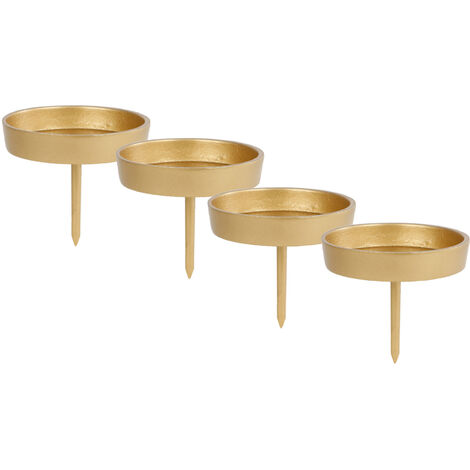 Alu Kerzenpick für Stumpenkerzen 4er Set - 8 cm in gold - Metall Kerzenhalter für Kugelkerzen - Kerzen Stecker für Advents und Weihnachts Gesteck