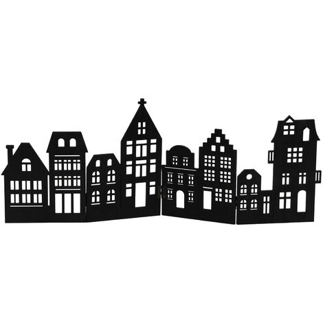 Deko Holz Skyline klappbar 50 x 22 cm - schwarz - Weihnachts Stadt Silhouette zur Tischdekoration - Weihnachtsdeko Tischdeko für Weihnachten Weihnachtsstadt Häuserzeile