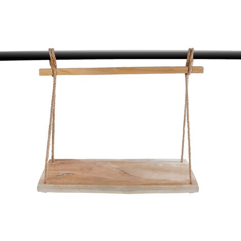Teak Hängeregal mit Naturkordel 50 x 23 cm Holz Wandregal zum