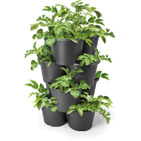 Kartoffel und Tomaten Anzucht Pflanzturm 65 x 42 cm - 4er Set - Kunststoff  Sulentopf in anthrazit stapelbar - Garten Deko Blumensule Kruterbeet  Blumentopf Kartoffelturm