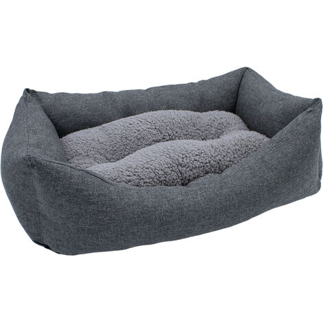 Plüsch Heimtierkorb in grau mit entnehmbarem Kissen - 60 x 45 cm - Hundebett mit rutschfester Unterseite - Haustier Schlafplatz Hundekorb Welpenbett Körbchen für Hunde und Katzen