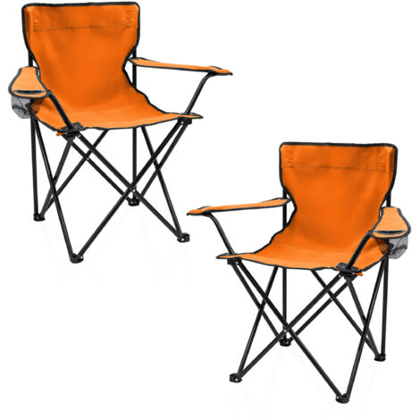 Camping Klappstuhl mit Getrnkehalter 2er Set - orange - Campingstuhl  klappbar mit Tragetasche - Stuhl faltbar fr Festival Freizeit Garten  Angler Sessel Belastbarkeit bis 100 kg