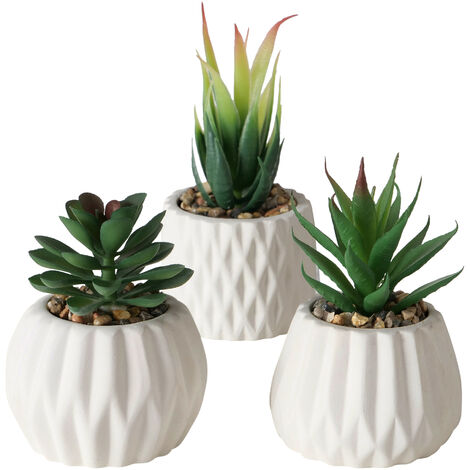 Deko Kunstpflanze im weien Topf 3er Set - 15 / 12 / 10 cm Hhe - Knstliche  Sukkulente mit Blumentopf - Tischdeko Kunstblume Zimmerpflanze Dekoblume  knstlich