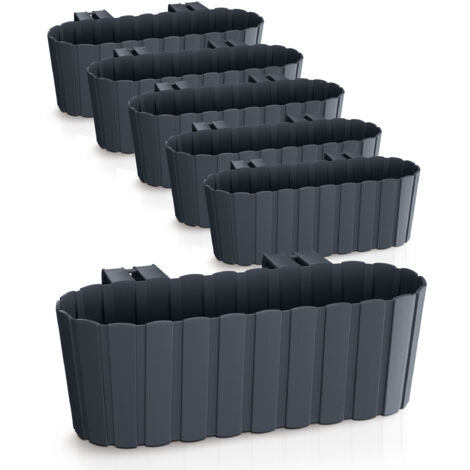 Balkon Blumenkasten mit Halterung 39 x 13 cm - 6er Set - Kunststoff Geländer Pflanztopf in anthrazit - Garten Blumentopf Pflanzkasten zum Einhängen
