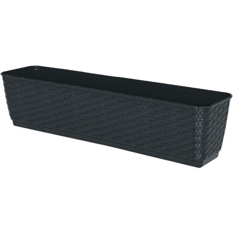 Balkon Blumenkasten mit Halterung und Bewässerungssystem - 60 x 15 cm - Kunststoff Geländer Pflanztopf in anthrazit - Pflanzkasten Blumentopf zum Einhängen mit Bewässerungsboden