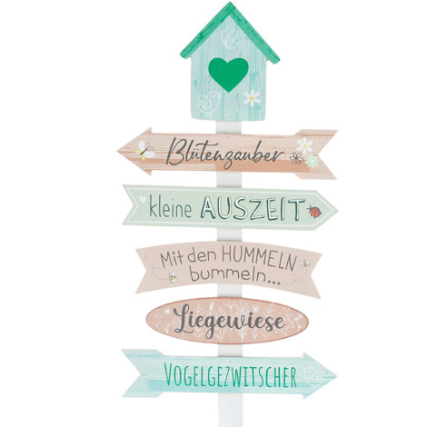Holz Gartenschild H 76 cm - BLÜTENZAUBER - Deko Wegweiser mit Erdspieß - Gartendeko Plankenschild Gartenstecker Richtungsanzeiger Gartenstab