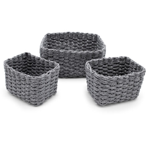Deko Aufbewahrungs Körbchen in grau - 3er Set - Rattan Allzweck Flechtkorb aus Papier - Mehrzweck Rattankorb Bad Organizer stapelbar