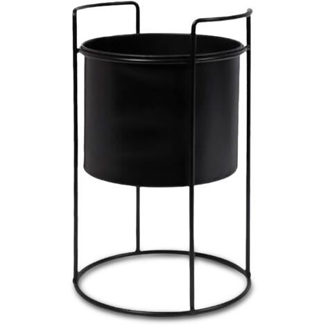 Metall Übertopf mit Gestell schwarz - 26 x 16 cm - Pflanzenständer rund mit Blumentopf - Innen Deko Blumenhocker Pflanzenständer Blumentopfhalter mit Topf