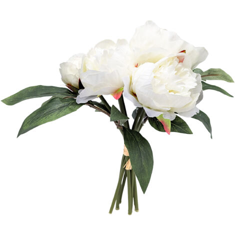 Pfingstrosen Strauß künstlich 30 cm - creme weiß - Deko Blumenstrauß gebunden - Strauß Kunst Päonie Dekorpflanze Kunstblumen Blumen Bouquet künstlich