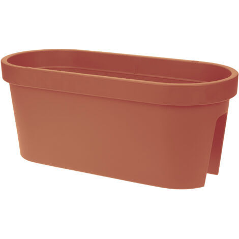 Balkon Blumentopf oval - terracotta / 60 cm - Kunststoff Pflanzkasten zum Einhängen am Geländer - Blumen Pflanz Kasten Topf zum Hängen