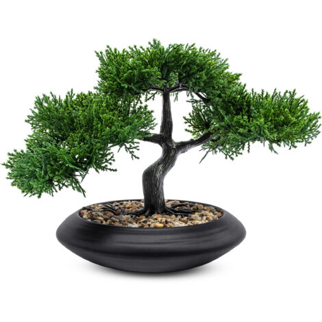 Kunst Zedem Bonsai in Keramik Schale - 22 cm - Dekobaum mit schwarzem  Blumentopf - Kunst Topfpflanze Zimmerpflanze Dekorpflanze Kunstblumen  Pflanze knstlich