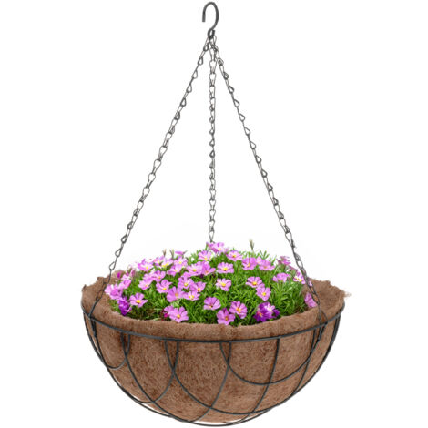 Metall Blumenampel mit Kokos Einsatz - 30 cm - Blumenschale zum Hängen inklusive Kette - Gartendeko Hängetopf Hängeampel Pflanzschale Blumentopf hängend