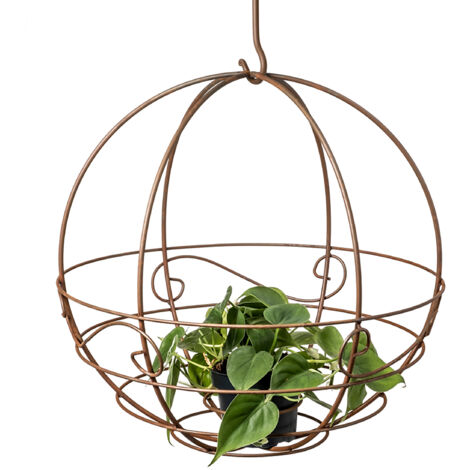 Metall Blumenampel Rost Optik mit Zink Pflanztopf - 36 cm - Pflanzkugel mit  langem Haken zum Hngen - Gartendeko Hngeampel Pflanzschale Blumentopf