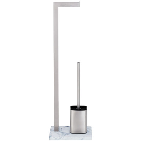 Wenko 2in1 Stand WC Garnitur Aprilla - 74 x 23 cm - Toilettenbürsten und WC Rollenhalter - Edelstahl Klorollen Halter inklusive Klobürste