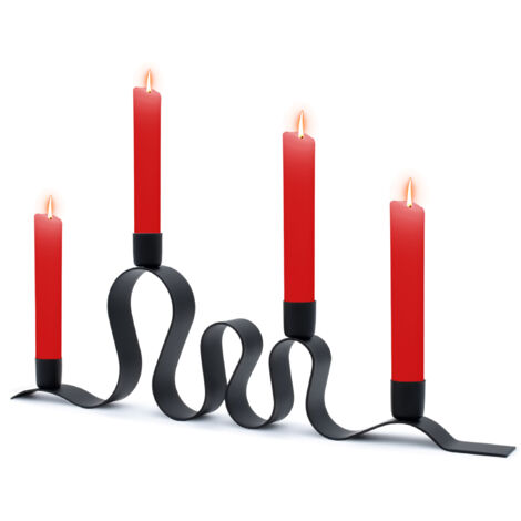 Metall Kerzenständer Wellen schwarz - 45 x 15 cm - Advents Kerzenhalter wellig für 4 Stabkerzen - Deko Kerzenleuchter für Stabkerzen Tafelkerzen für Weihnachten modern elegant