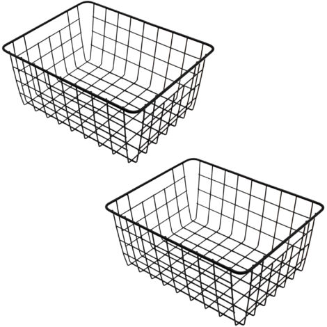 Aufbewahrungskorb aus Metall 28 x 22 cm schwarz - 2er Set - Regal Gitterkorb Schrank Organizer - Drahtkorb Metallkorb Korb für Regal Schrank Küche Büro