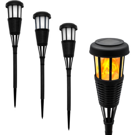 LED Solar Gartenfackel in Rattan Optik - 4er Set - Solarleuchte 48 x 10 cm mit Flackereffekt