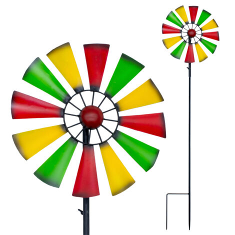 Buntes Metall Windrad mit Erdspieß - 126 cm x 33 cm - Gartenstecker Windspiel für Terrasse und Garten
