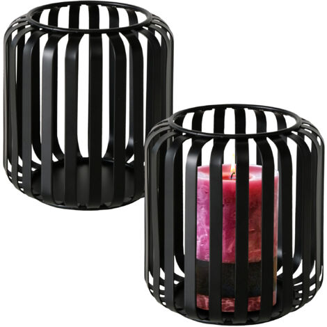 Metall Gitter Windlicht schwarz 12 x 10 cm - 2er Set - Eleganter Tisch Kerzenhalter rund