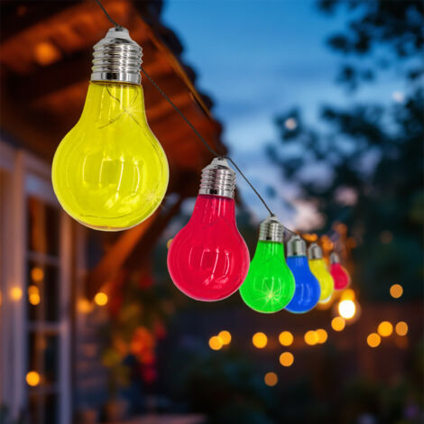 LED Solar Lichterkette mit 10 bunten LED Glühbirnen - 450 cm - Garten Dekobeleuchtung mit farbigen Lampen