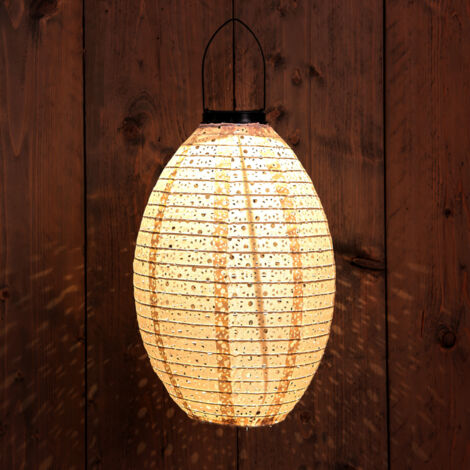 LED Solar Textil Lampion oval sand - 32 cm - Garten Deko Beleuchtung warm weiß