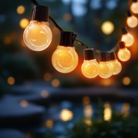 LED Solar Lichterkette mit 24 Glühbirnen - 460 cm - Garten Dekobeleuchtung mit transparenten Kugel Lampen
