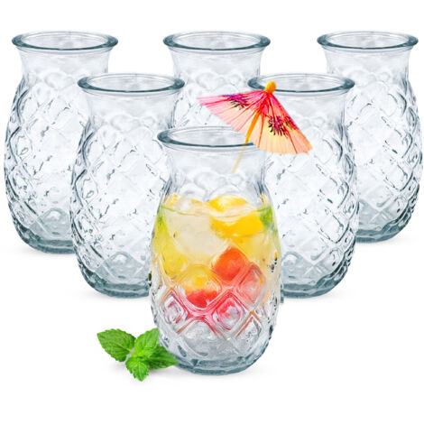 Cocktail Glas im Ananas Design 400 ml - 6er Set - Party Trinkglas klar mit Relief