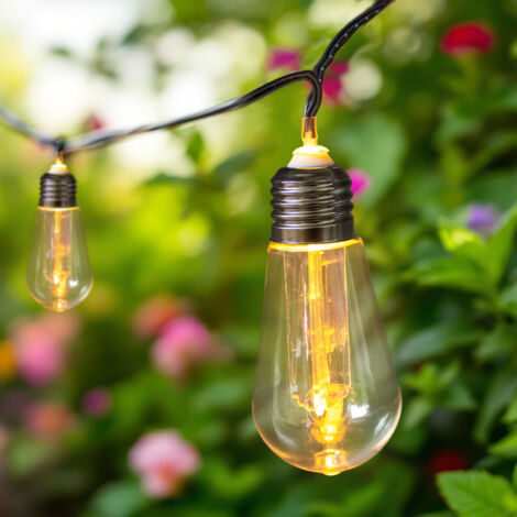 LED Lichterkette mit 10 LED Glühbirnen transparenten kabelgebunden - 450 cm - Garten Dekobeleuchtung wasserfest mit Timer