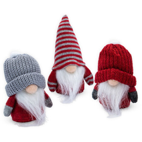 Weihnachtswichtel Figur mit Pudelmütze 13 cm - 3er Set - Wichtelmännchen Dekofigur aus Stoff zum Hinstellen