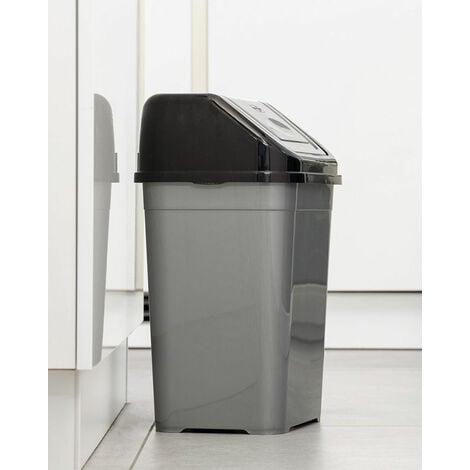Abfalleimer mit Schwingdeckel - 52 L / groß - Mülleimer in grau mit  schwarzem Deckel - Müll Tonne Abfall Sammler