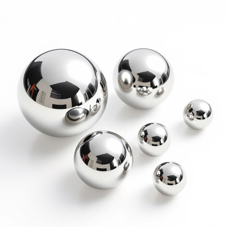 Edelstahl Dekokugel silber glänzend für Zierbrunnen 6 / 4 / 2 cm - 6er Set - Metall Hohlkugel für Dekobrunnen