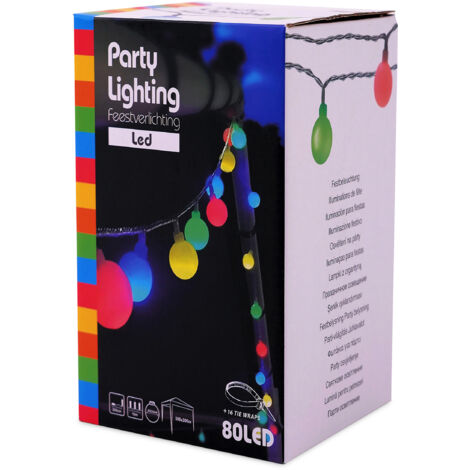 Party Lichterkette 80 LED Kugeln - bunt / 16m - Pavillon Außen Party Beleuchtung