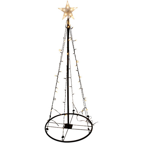 LED Lichterbaum mit Stern Spitze 120 cm - 70 LED - Metall Weihnachtsbaum in  schwarz warm weiß beleuchtet