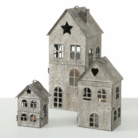 Metall Laterne Häuser im 3er Set - Höhe der Laternen: 34/21 / 12 cm - Deko  Windlicht Haus - Kerzenhalter Häuser für Innen und Außen