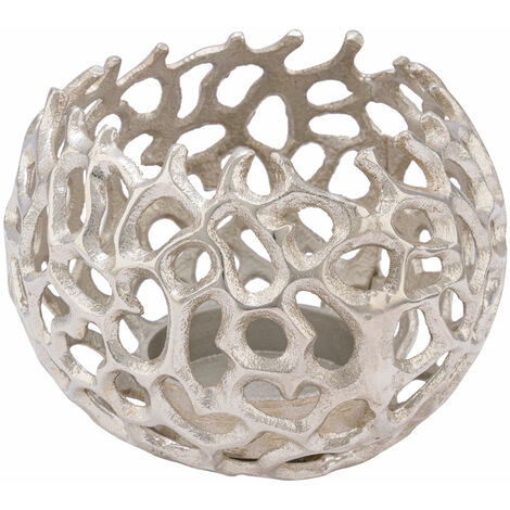 Design Kerzenschale aus Aluminium - 15 x 11 cm / mittel - Edler Metall  Kerzenhalter in Silber - Deko Gitter