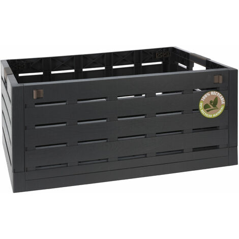 XXL Klappbox 60 Liter anthrazit - 59 x 40 cm - Universal Faltbox in Holz Optik - klappbarer Einkaufs Wäsche Korb