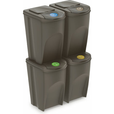 XL Sortibox Mülleimer mit Deckel 4er Set - 35 L / steingrau - Müll