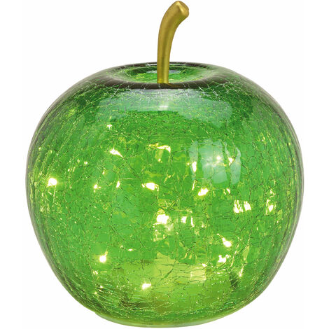 LED Glas Apfel 16 cm - grün - Deko Frucht in Bruchglas Optik Batterie betrieben mit Timer