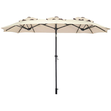 Doppel Sonnenschirm mit Kurbel 300 x 150 cm - natur - XL Gartenschirm mit Knickgelenk - Martschirm Sonnen Schutz UV 50+ für Balkon Terrasse Garten groß verstellbarer Neigungswinkel