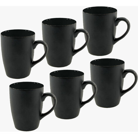 Porzellan Kaffeetasse 6er Set 340 ml - schwarz matt - Kaffeebecher Teetasse mit Henkel