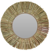 Wandspiegel rund mit Gras Rahmen - Ø 41 cm - Hängespiegel mit dekorativer Umrandung - Boho Wanddeko Flurspiegel Deko Spiegel für Bad Flur Wohnzimmer