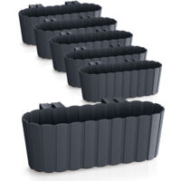 Balkon Blumenkasten mit Halterung 39 x 13 cm - 6er Set - Kunststoff Geländer Pflanztopf in anthrazit - Garten Blumentopf Pflanzkasten zum Einhängen