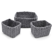 Deko Aufbewahrungs Körbchen in grau - 3er Set - Rattan Allzweck Flechtkorb aus Papier - Mehrzweck Rattankorb Bad Organizer stapelbar