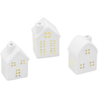 LED Keramik Haus weiß 9 cm - 3er Set - Deko Weihnachtsdorf mit Beleuchtung in warm weiß - Weihnachts Tisch Deko Aufsteller Winter Haus