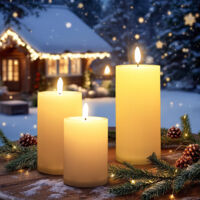 Outdoor LED Kerze mit Timer und Flammen Effekt 3er Set - 15 / 12,5 / 10 cm - Künstliche Stumpenkerze geriffelt warm weiß für Außen