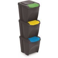Sortibox Mülleimer mit Deckel 3er Set - 25 L / anthrazit - Müll Trennsystem Abfall Trenner stapelbar