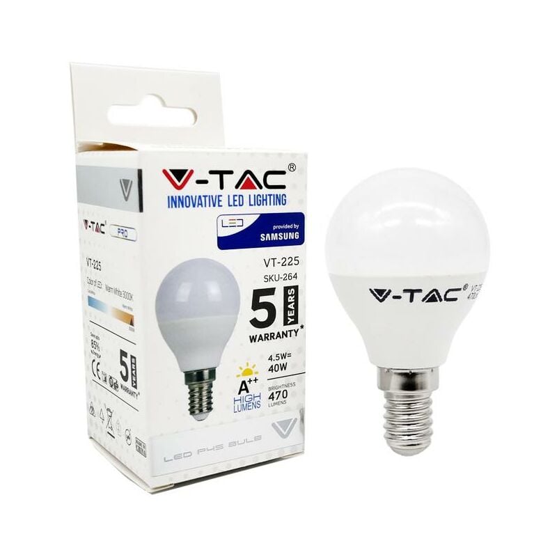 LED LAMPADINA - SAMSUNG CHIP 4.5W E14 A++ P45 PLASTICA 4000K