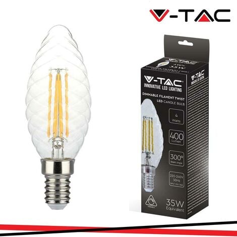 V-Tac Lampadina led filamento E14 4w candela twist dimmerabile bianco caldo